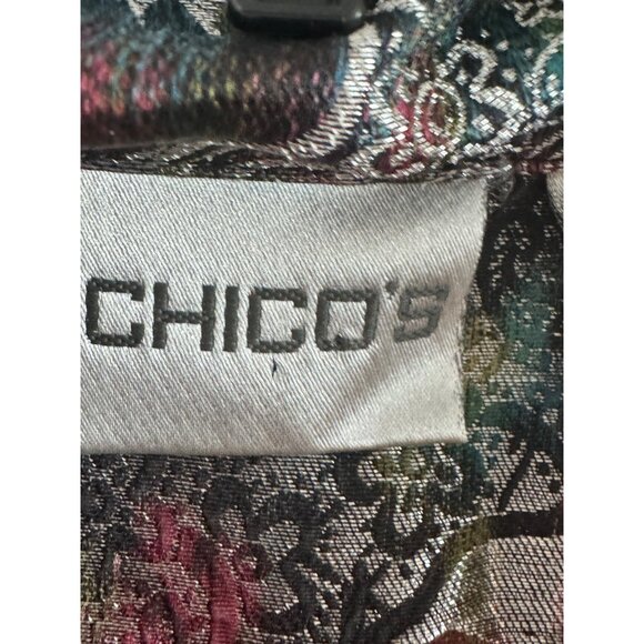 Chicos Womens Jacket Size 1 Rayon Silk Blend Multicolor Metallic Floral Button - Picture 4 of 7